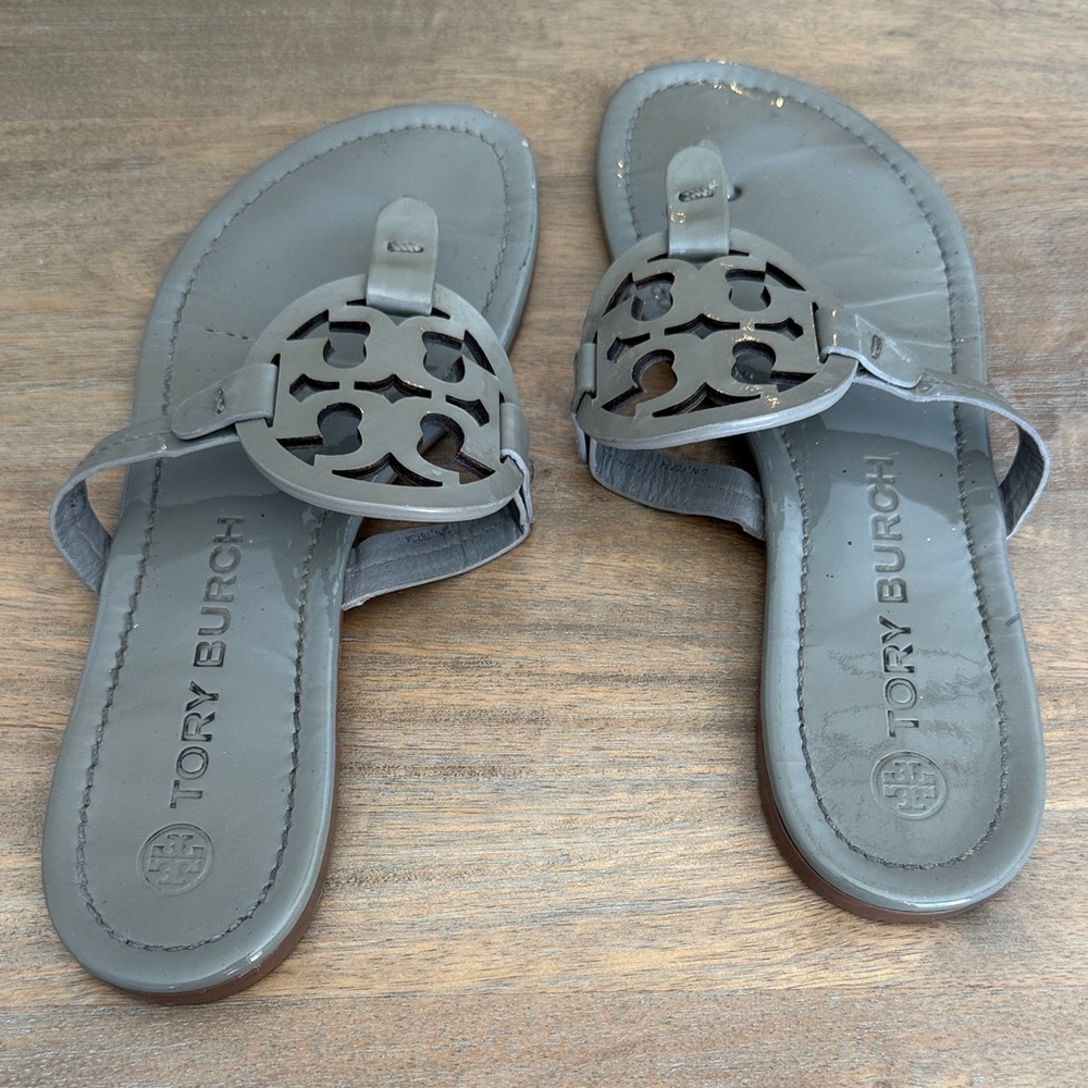 Tory Burch Gray Logo Cutout Miller Sandals